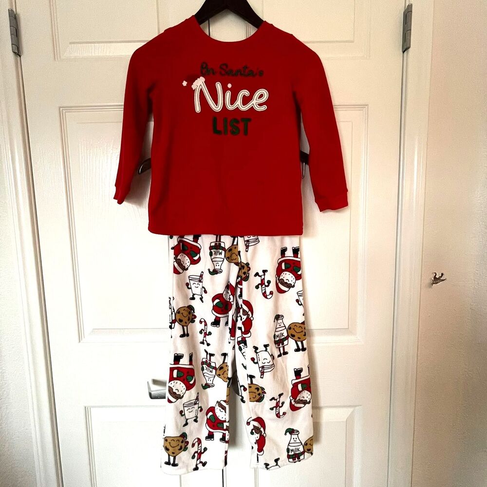 Carter's Girls Size 7 Christmas Pajama Set On Santa's Nice List Red Holiday PJs - Picture 3 of 16